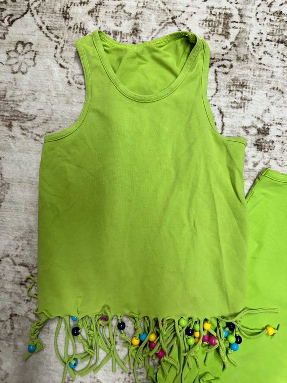 Peakaboo beans Girls Lime Green Tank Top with Beaded Fringe